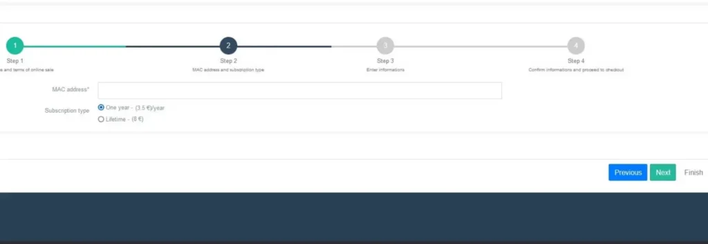 Proceso de activación de Room IPTV mostrando opciones de suscripción anual y de por vida